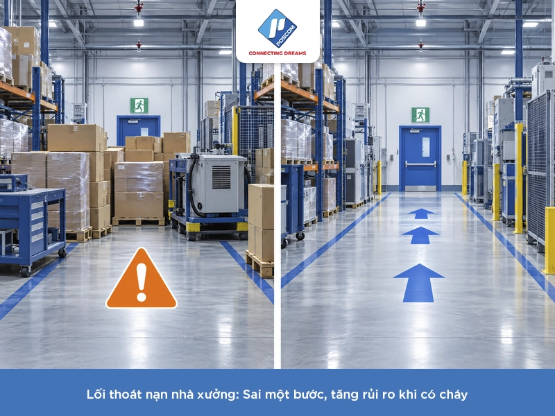 lối thoát hiểm bố trí chưa phù hợp